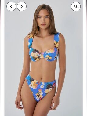 hutch gilly blue floral lemon print high waist bustier bikni set size small NEW